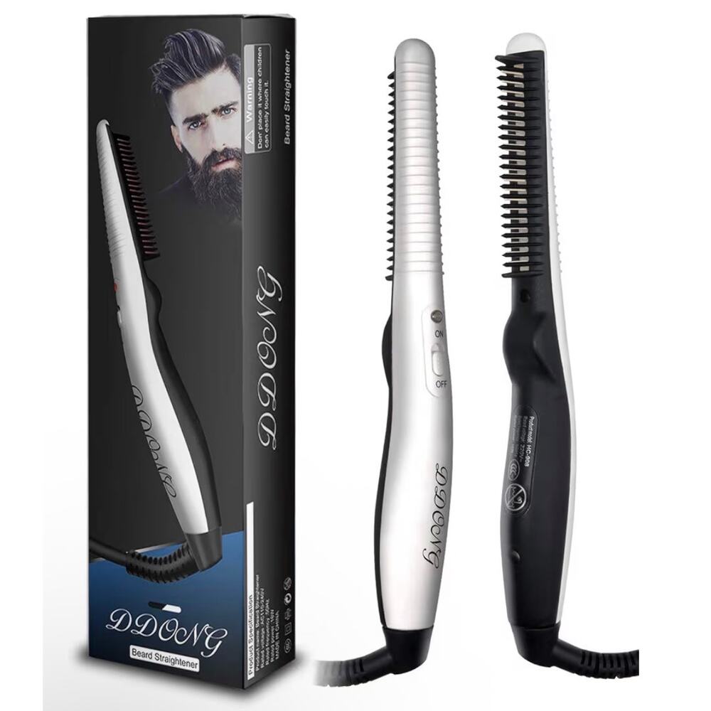 Mens 2‑in‑1 Beard Straightener & Hair Comb Ceramic Fast Heating All Hair Types